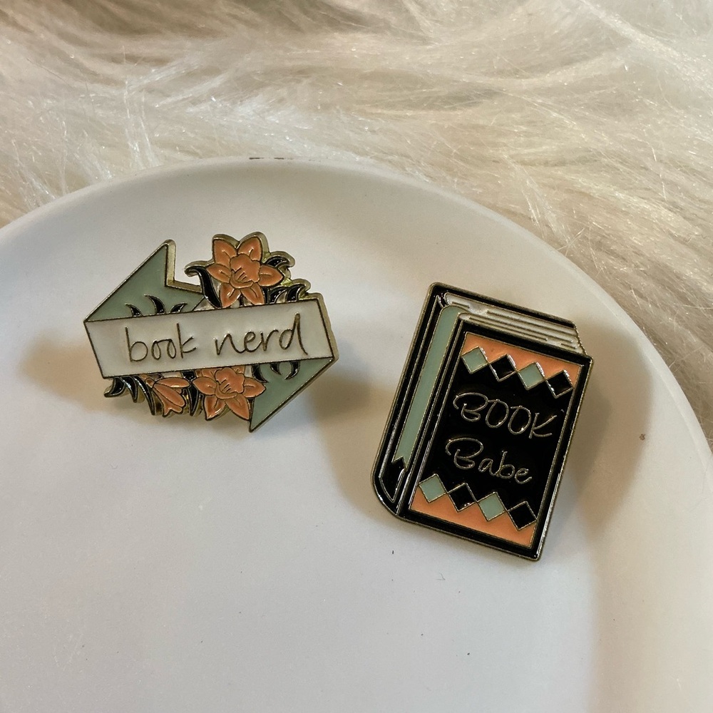 Book Nerd and Book Babe pins for book lovers